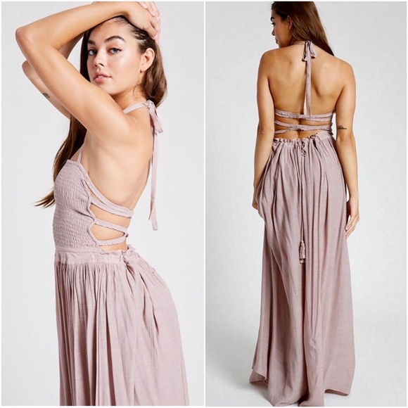Wishlist Dresses & Skirts - 029 Boho Mauve Cross Strap Smocked backless Halter Maxi Dress